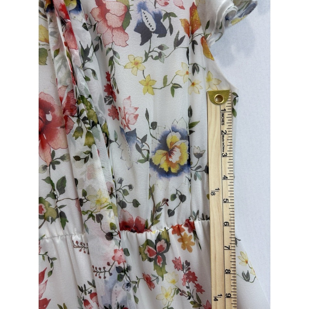 Alice + Olivia Floral Ruffle Dress Women's M White Multicolor Short Sleeve - Picture 6 of 12